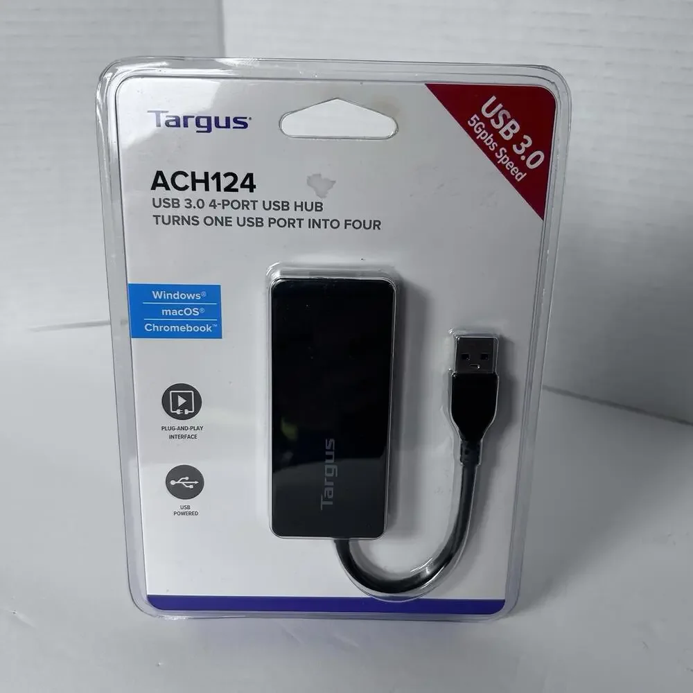 Targus ACH124 USB 3.0 4-Port Hub 5Gbps Speed Windows Mac Compact USB Powered NEW